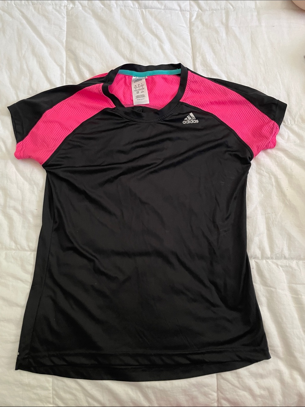 Adidas Black Tee with Hot Pink Shoulder Panels